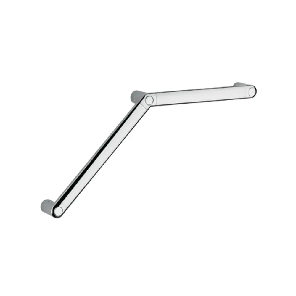 Chromfarbener Badezimmergriff von Kludi, in einem minimalistischen Design mit zwei Gelenken zur flexiblen Montage. Geeignet für die Wandmontage in Badezimmern.
